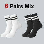 6/10/20 Pairs Men Women Striped Round Neck Socks Spring Autumn Breathable Odor Proof Sweat Absorbing All-Season Casual Socks