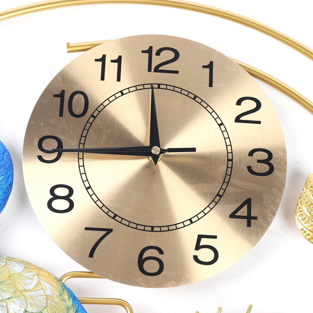 Peacock Art Wall Clock, Large Metal Silent Non-ticking Timepiece, Elegant Luxury Wall Decor for Home Living Room Bedroom