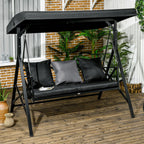 3-Seat Porch Swing Outdoor Swing Adjustable Canopy Cushion Black