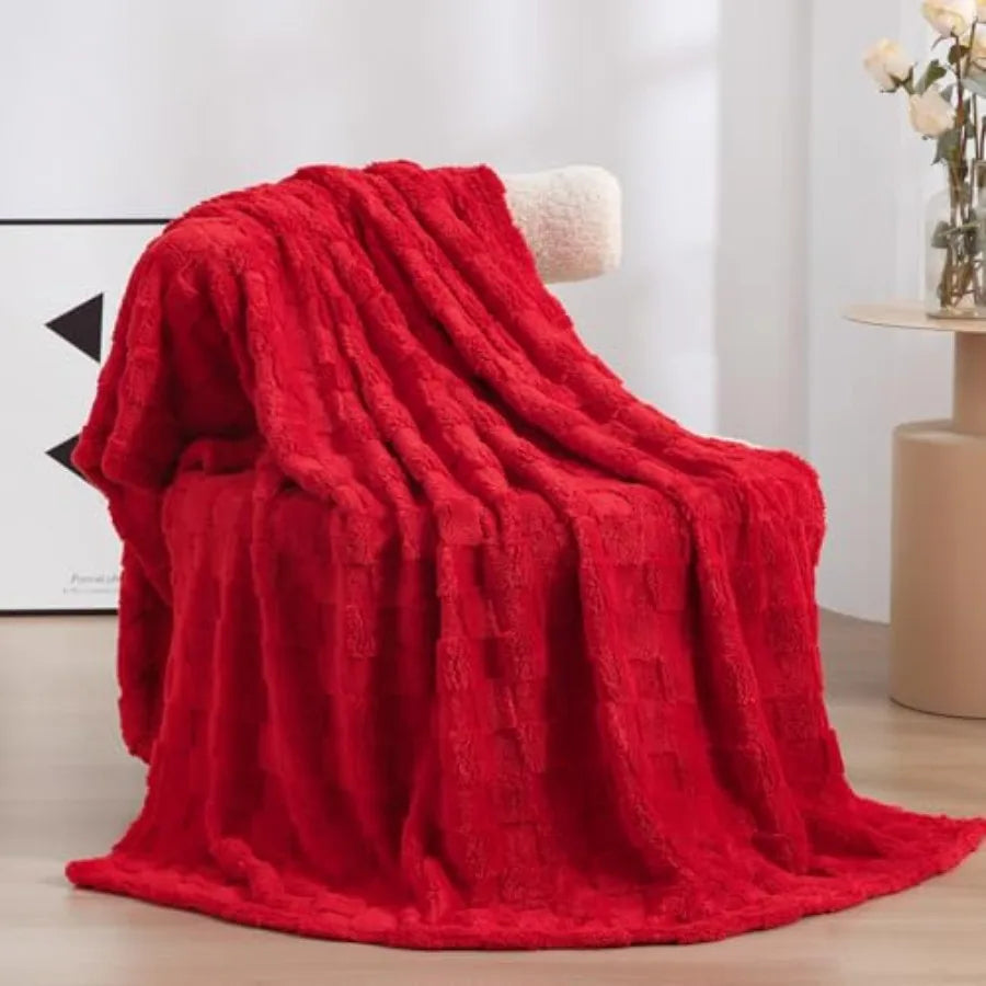 Fleece Throw Blanket 50"×60" for Couch Sofa Bed, Super Soft Cozy Plush Microfiber Flannel Blanket with 3D Checke Design Lightwe