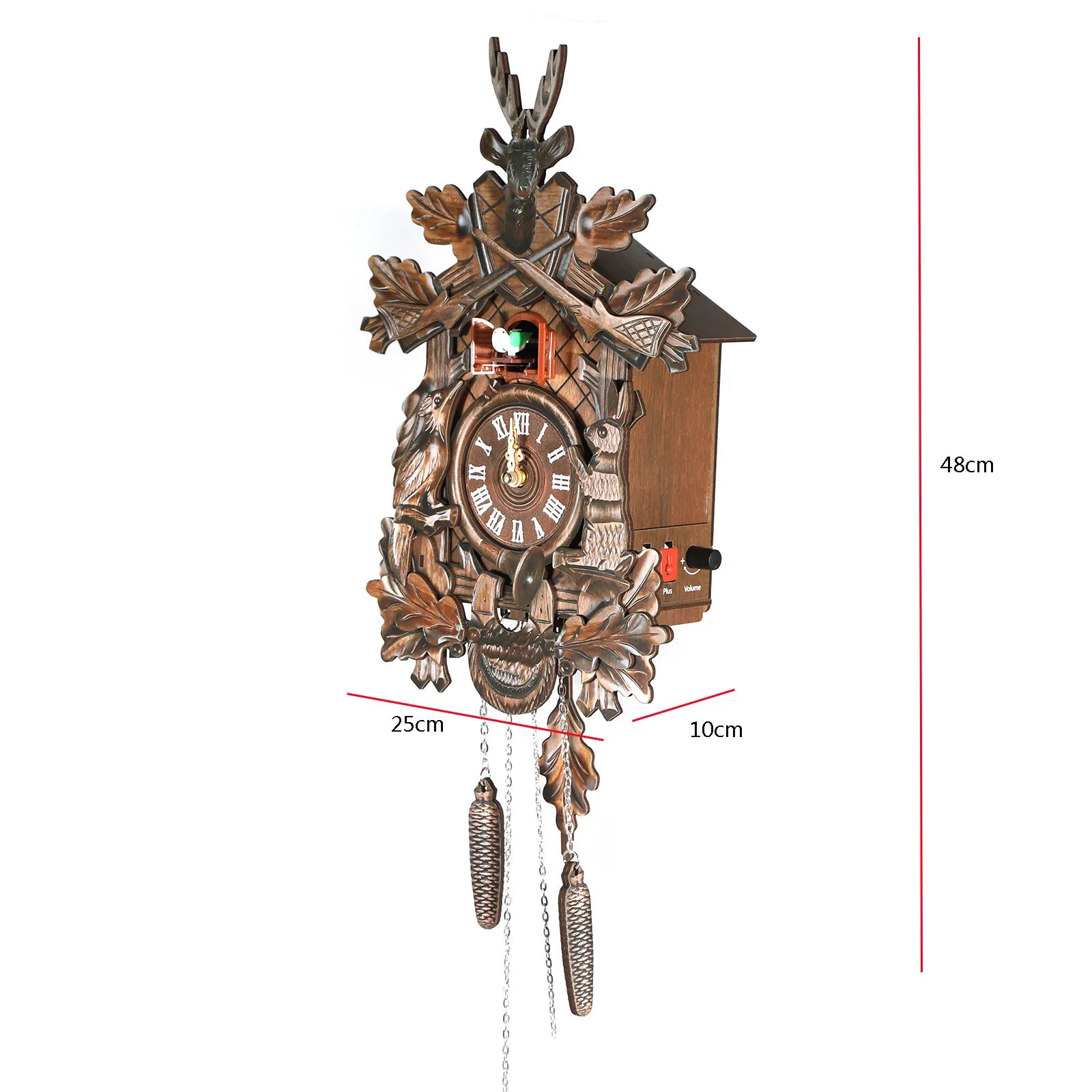 25*10*48cm Vintage German Forest Wooden Wall Clock Hunter Clock Black for Living Room, Bedroom, Study, Office, Kitchen, Bathroom, Public Place