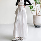 New Fashion High Waist White Long Skirts for Woman Spring Summer Harajuku A Line Cake Skirt Women Elastic Waist Party Midi Skirt