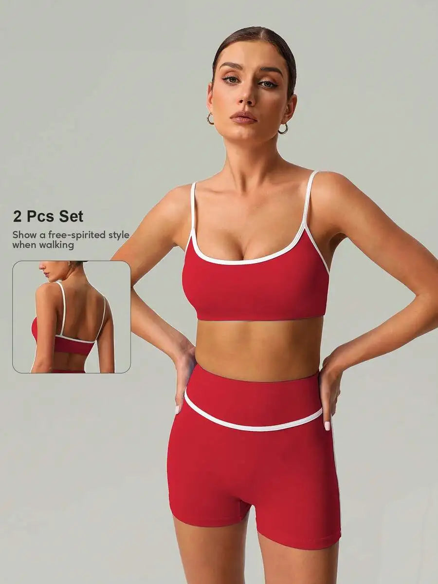 2 PCS Women Sports Bra And Shorts Set For Yoga Running