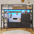 DICTAC Lot Bed Twin Size with 6 Storage Ders,Coat Rack and Open Shelves Metal Twin Lot Bed with Desk,Charging Station and LED Li