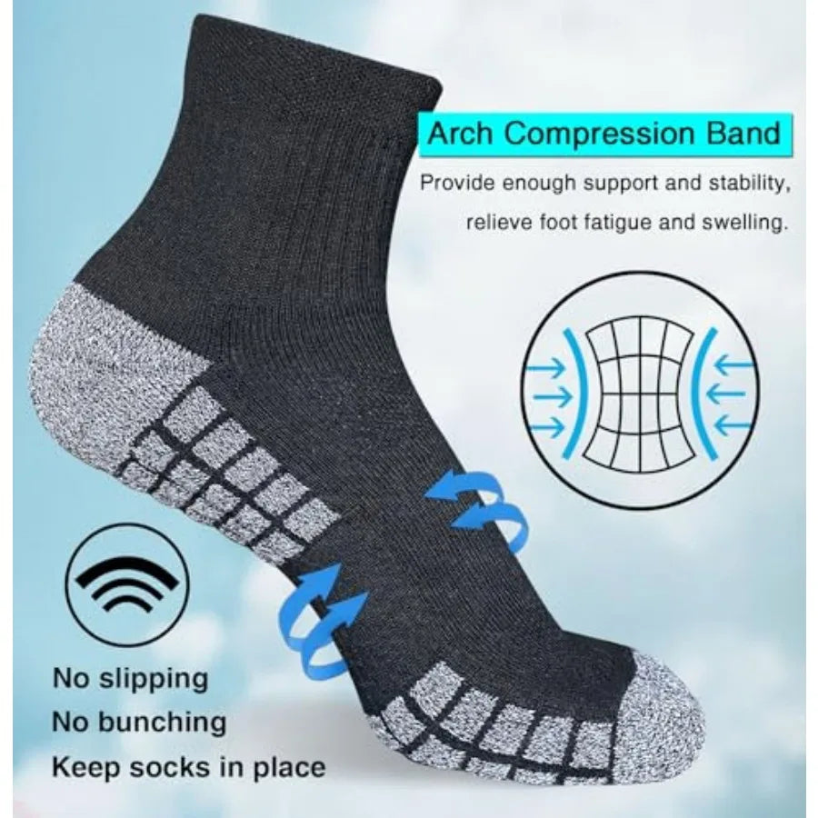suaskk Mens Athletic Cushioned Breathable Running Quarter Socks 5 Pairs