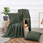 Knitted Throw Blanket 50" x 60" and 2 Pillow Covers (18" x 18") 3 Pcs Throw Blanket Set Decorative Throw Blankets for Couch Sof