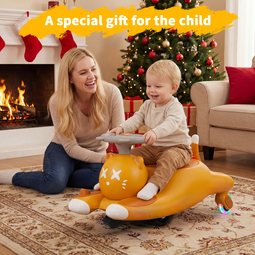 Cat-Shaped 6V Electric Wiggle Ride-On Car for Kids – Twin Seater, Low-Speed 2MPH, 7Ah Battery, Anti-Tip, Light-Up wireless Wheels – Indoor/Outdoor Toy, Boys & Girls