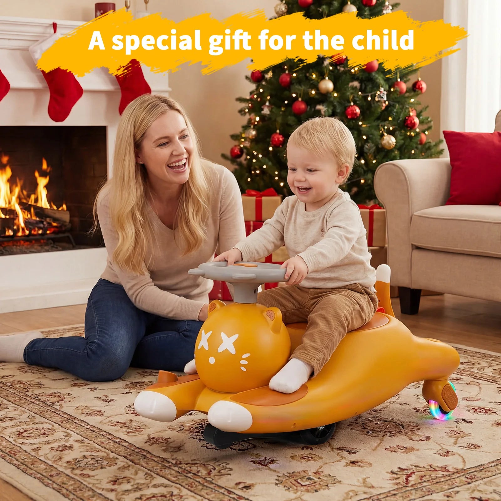Cat-Shaped 6V Electric Wiggle Ride-On Car for Kids – Twin Seater, Low-Speed 2MPH, 7Ah Battery, Anti-Tip, Light-Up wireless Wheels – Indoor/Outdoor Toy, Boys & Girls