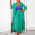 Two Piece Set Plus Size Clothes Spring Autumn V-Neck Long Sleeve Top Maxi Skirt Women Sets Streetwear Casual Office Lady Suit