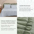 Queen Comforter Set - 7 Pieces Ruffle Sage Green Bedding, Shabby Chic Farmhouse Style with Floral Sheets & Pillowcases