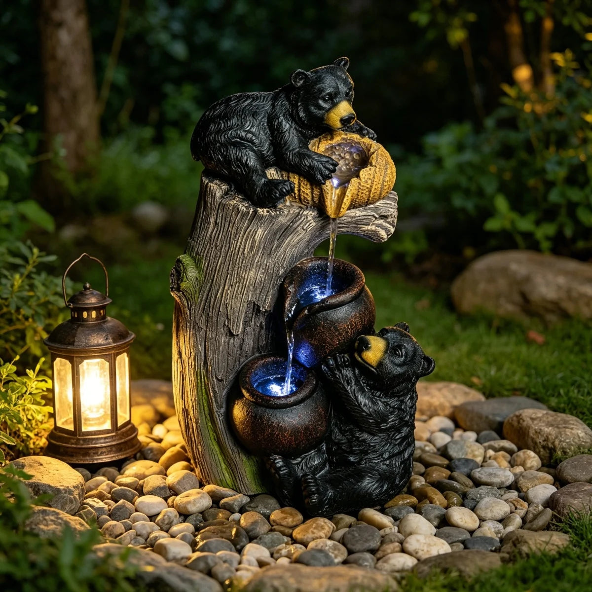Bear Outdoor Water Fountain with LED Lights Cascading Fountains Outdoor for Patio Yard Balcony 23.62'' Garden Fountains Outdoor and Outdoor Water Fountain Decor   WL RR