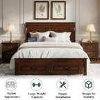 Farmhouse Queen Platform Bed Frame 46" Tall Headboard Solid Wood 2 Storage Drawers LED USB Charging No Box Spring Walnut Custom