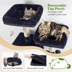 Indoor Use, Multi-Level Cat Tree in Dark Gray, with 3 Condos, Scratching Posts and Soft Extra Large Hanging Basket