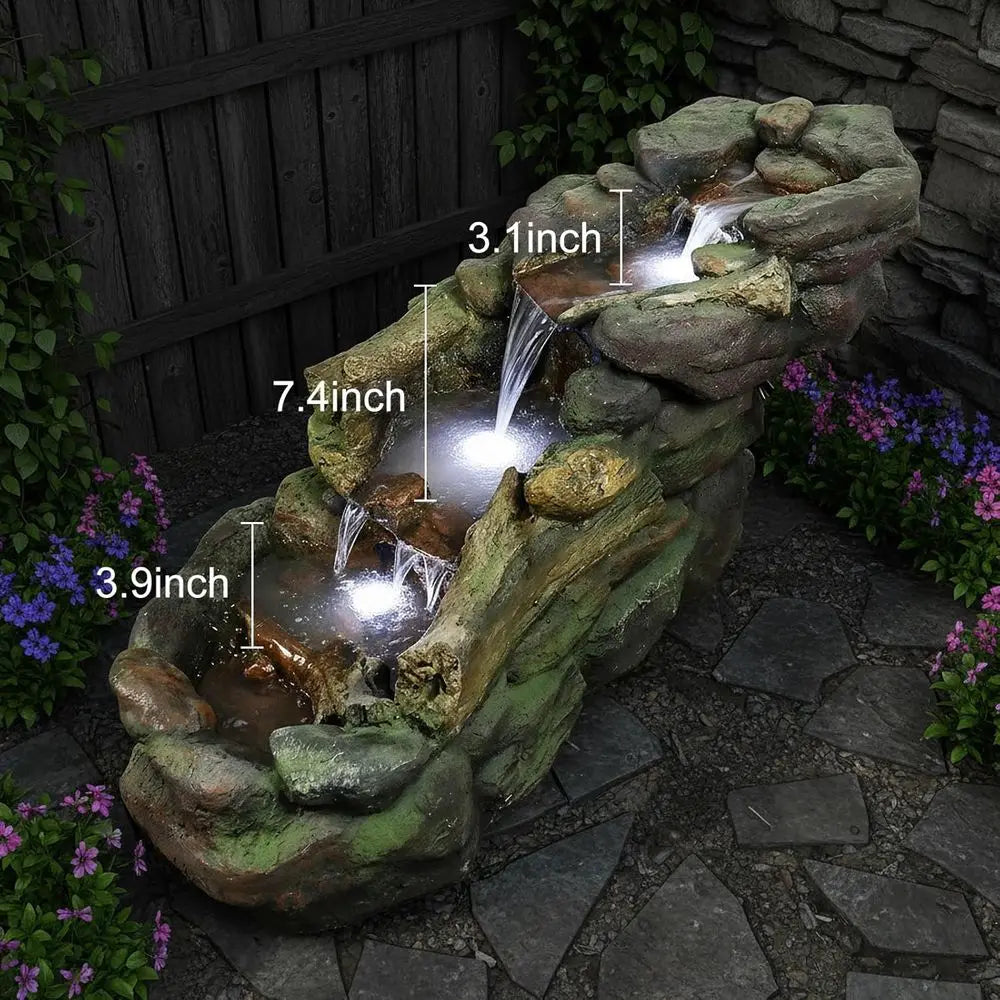 Multi-Tier Outdoor Water Fountain with LED Lights, Suitable for Patio, Garden, and Backyard Décor