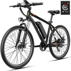 1000W Peak Brushless Motor Electric Mountain Bike, 40 Miles Range, 20MPH, 360Wh Battery, 7-Speed, 26 Tires, Front Suspension