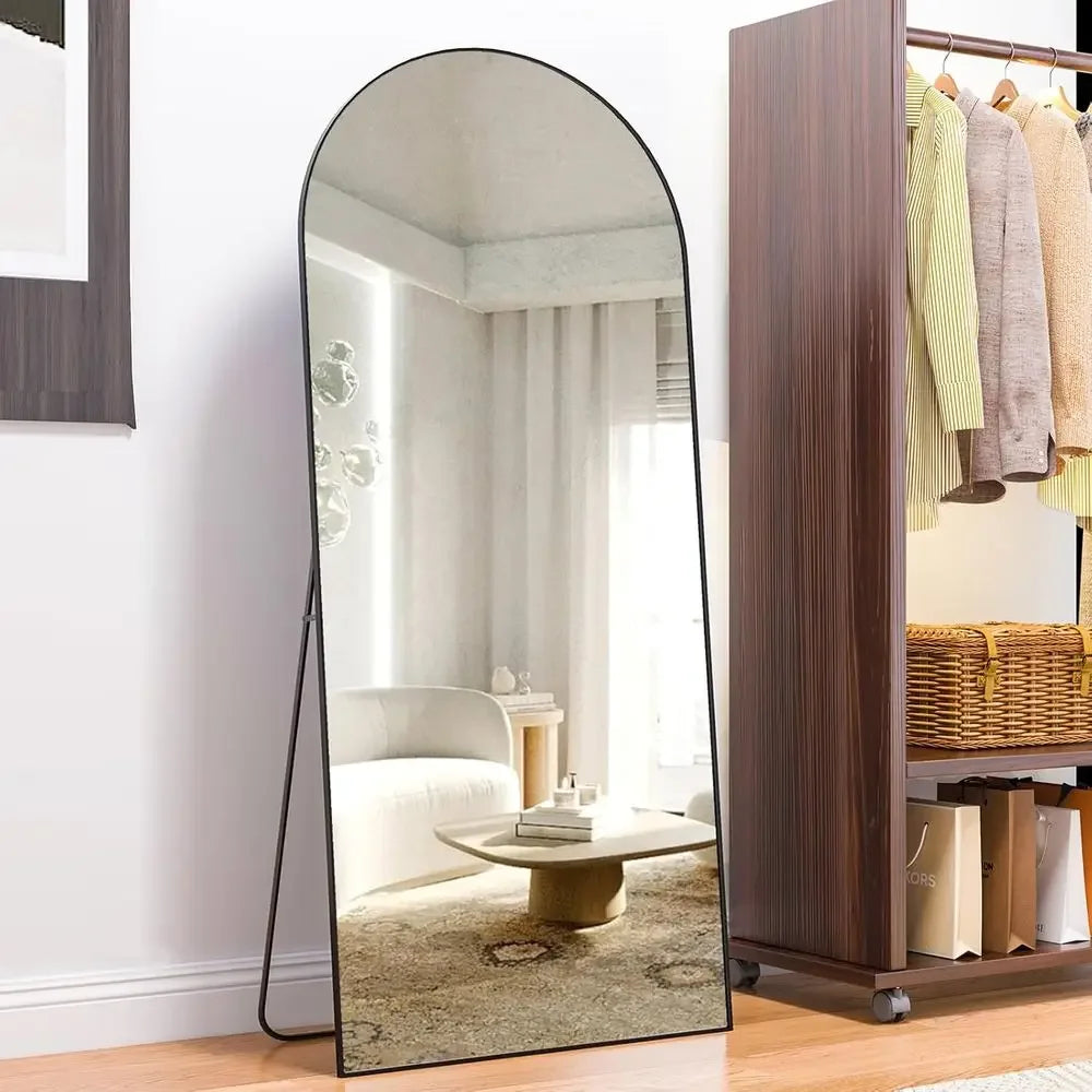 65 x 24 Large Arched Floor Mirror - Black Standing Full-Length Wall Mirror for Home Decor