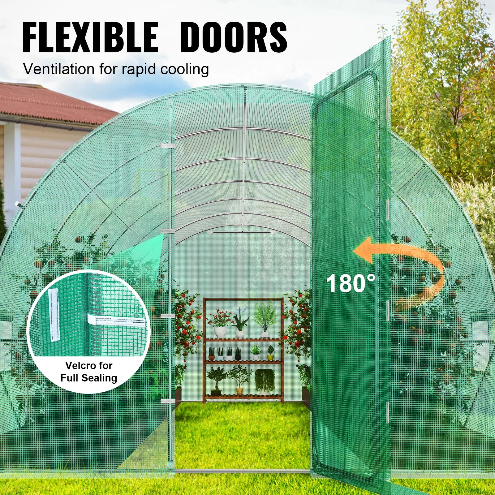 SucceBuy Walk-in Tunnel Greenhouse Hoop House Greenhouse Tunnel Plant House with Galvanized Steel Frame Swing Door for Outdoor