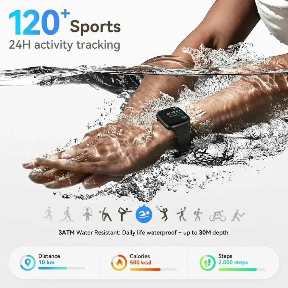Bluetooth Smartwatch with 1.85" AMOLED Display, Call Features, Fitness Tracking, and Water Resistance for Men and Women
