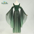 US Stock DAIZBELLA Women's Medieval Renaissance Costume Elf Style Only Green Dress with Sleeves for Halloween Cosplay Costume