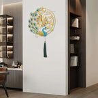 Luxury Large Peacock Wall Clock Silent Quartz Golden Blue Art Decor for Living Room Bedroom Office Unique Gift Home Kitchen Cafe Bar Resin Metal 58cm
