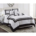 7-Piece Hotel Style Comforter Set - White/Black Square Color Block Bedding with Pillows - Luxurious Lightweight All Season Beddi