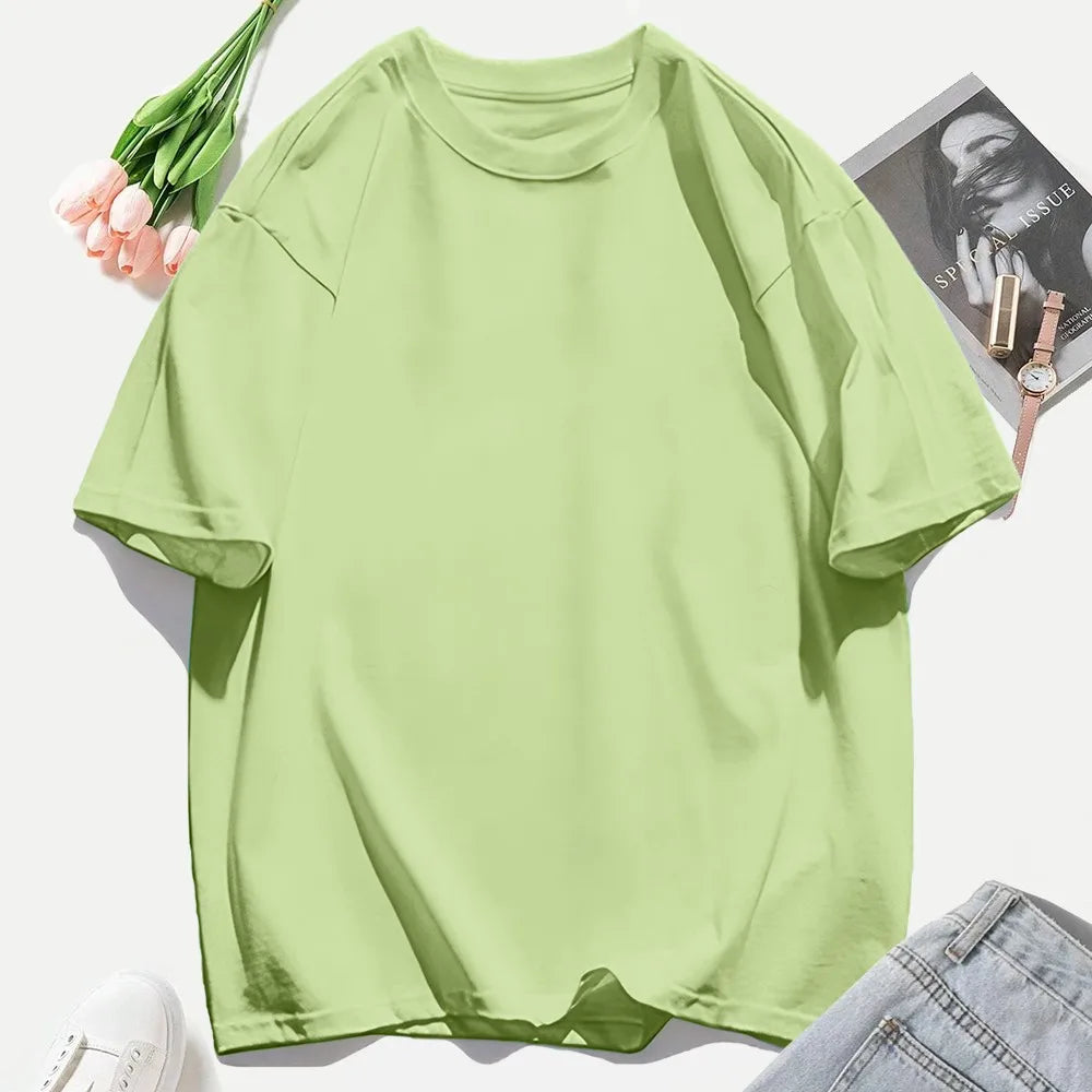 Short Sleeve T-shirt Minimalist Solid Plain Cotton O Neck Oversized Loose Sport Daily Women Summer All Season