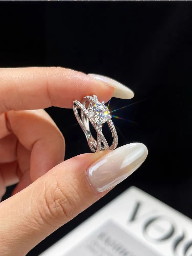 Elegant Round 1CT Moissanite Diamond Pledge Love Rings for Women S925 Sterling Silver Engagement Wedding Luxury Fine Jewelry