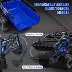3-in-1 Ride-On Tractor with Excavator and Bulldozer Models — Kids Electric Construction Vehicle with Trailer, Digger, Shovel Bucket, Parent Remote Control, LED Lights, Music & USB, Battery