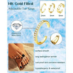 14K Gold-plated Toe Rings for Women Simple Hug CZ Triple Open Band Rings Trendy Adjustable Toe Rings Summer Beach Foot Jewelry
