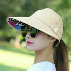 Sun hat, summer sun protection, fashionable, women, summer vacation, wide-brimmed foldable UV protection beach sun hat, open-top top hat, Korean style
