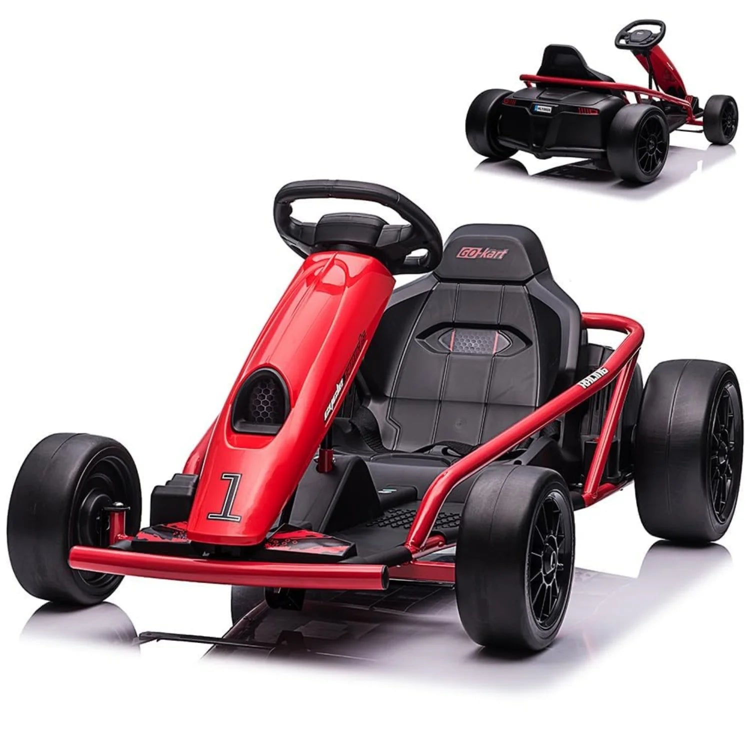 24V Electric Ride-On Go Kart for Kids – Dual 300W Motors, 8MPH High-Speed Drifting, Slow Start, Music & Horn, Max Load 175lbs, Outdoor Four-Wheel Racing Toy, Gift for Ages 8-12