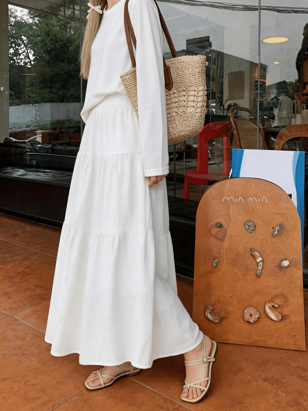 New Fashion High Waist White Long Skirts for Woman Spring Summer Harajuku A Line Cake Skirt Women Elastic Waist Party Midi Skirt