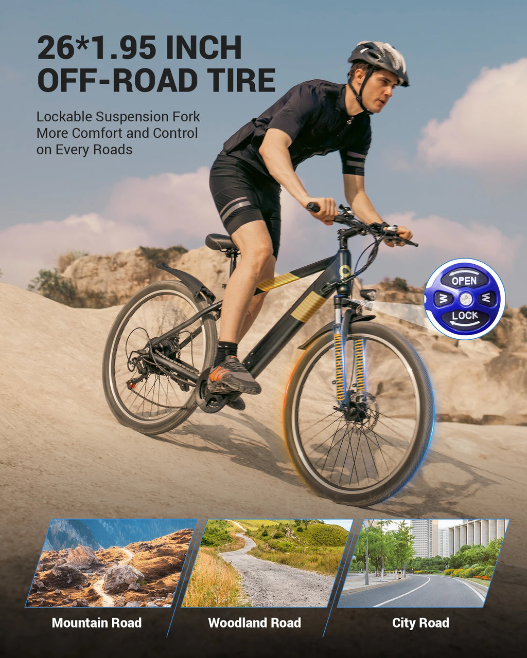 550W Adult electric mountain bike 26", 48V built-in hidden removable battery, up to 50 miles, urban commuter bike.