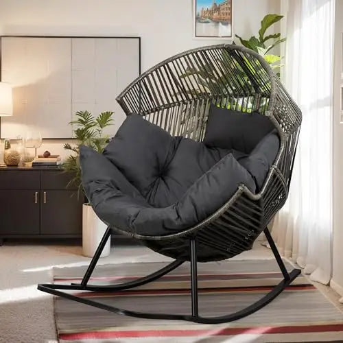 Outdoor Wicker Egg Chair PE Rattan Chair with Cushion, Oversized Patio Lounge Chair for Outdoor, Indoor, Balcony