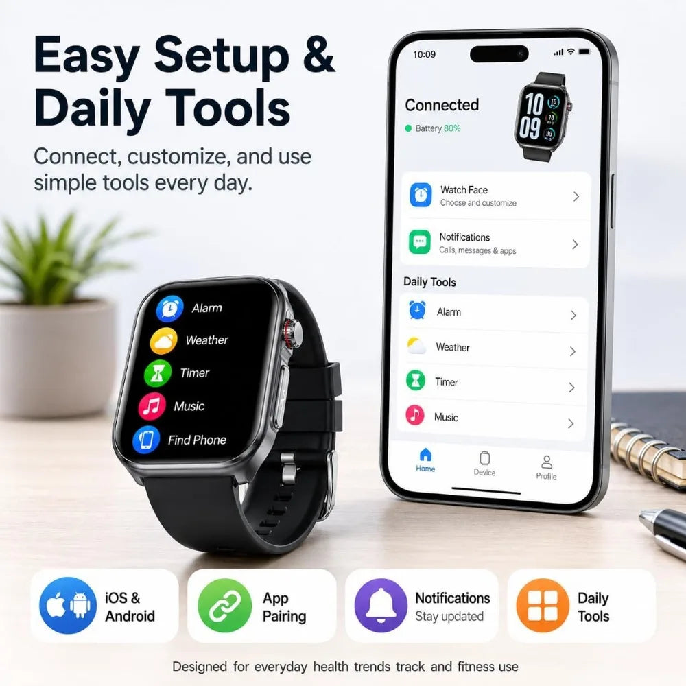 2.04" HD Smartwatch with Call and Health Features for Men and Women