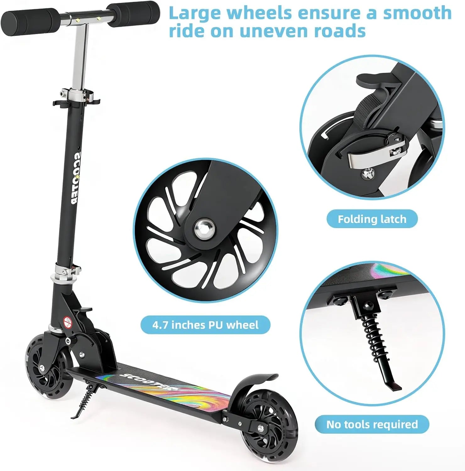 Kick Scooter for Ages 3+,Kid, Teens Light-Up ABEC-10 Wheels Foldable Kick Scooters for Girls Boys with 3 Adjustable Handlebar and Rear Brake