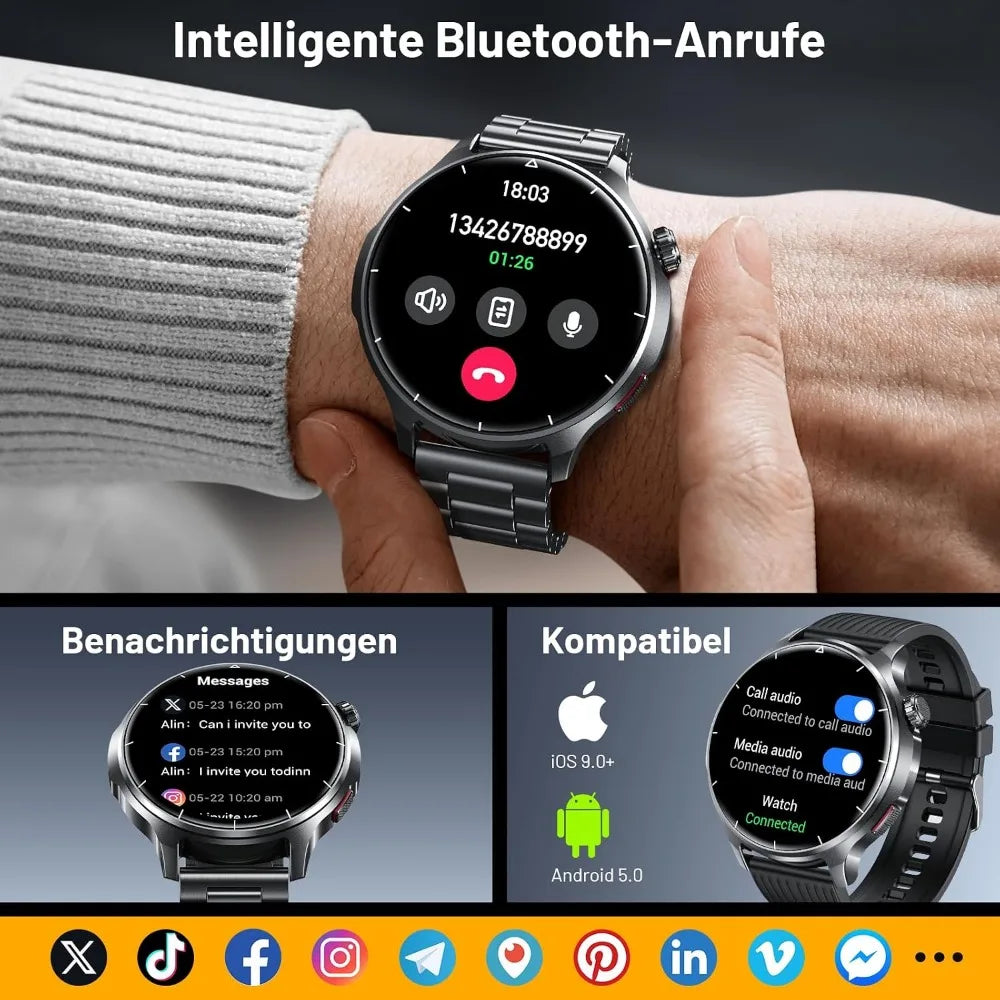 1.52" HD Fitness Tracker Watch with Blood Pressure, SpO2, Heart Rate, Sleep Monitor, 110 Sports Modes, 1000mAh Battery for Men