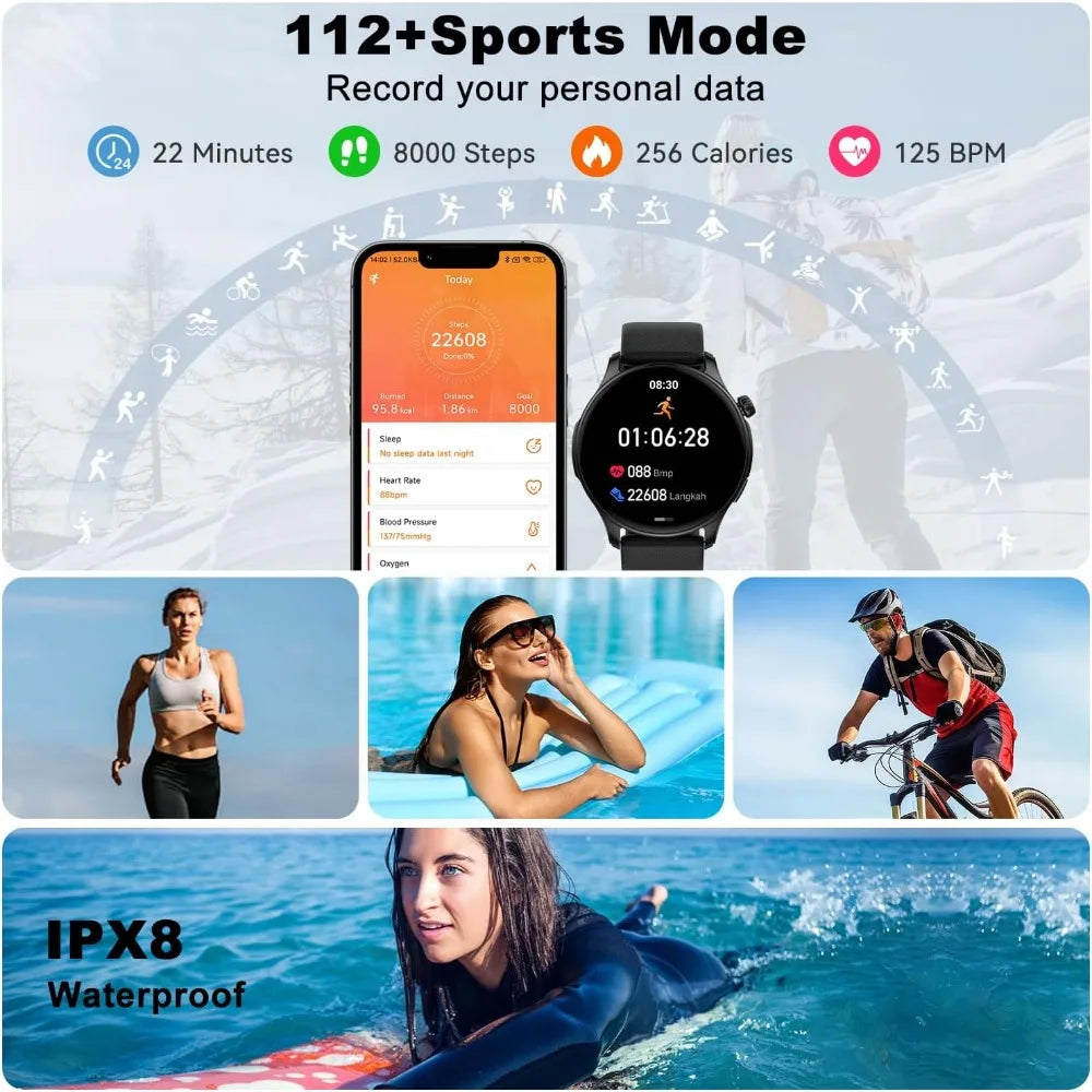 Waterproof Fitness Smartwatch with Answer Call, Pedometer, Sleep and Heart Rate Tracking for Men and Women