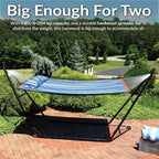 Double Hammock with UV-Resistant Fabric and Stand - 440 lbs Capacity, Quick Dry, Pillows and Chains Included, Misty Beach Style