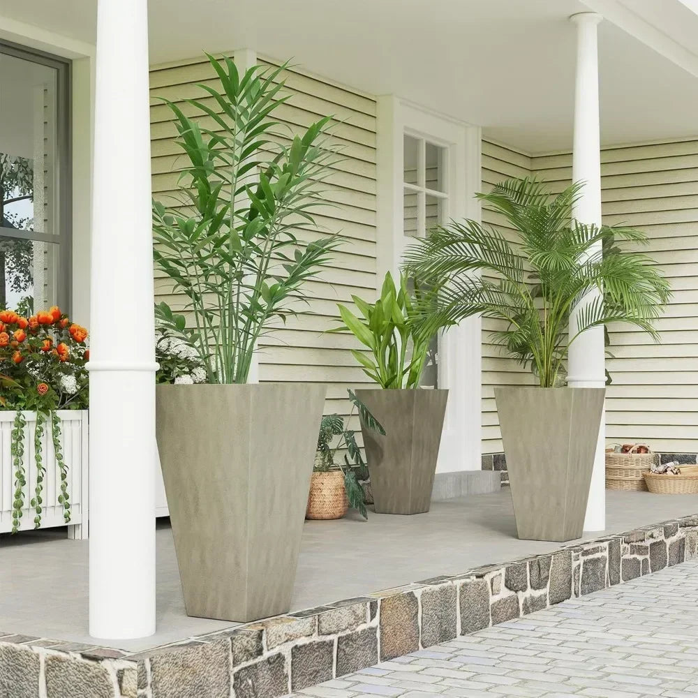 Set of 3 Tall Outdoor Flower Plant Pots 28' Indoor Planters with Drainage Hole for Porch Patio Deck