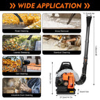 New 63CC 2-Stroke Backpack Gas Leaf Blower, 4.3HP, 850CFM Commercial Use for  Road Sweeping, Including Leaf and Snow Clearance