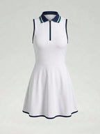 Tennis Dress Women's Premium Sleeveless Moisture-Wicking Fabric with Inner Shorts, Chic Stand Collar Playsuit for Outdoor Sports, Gym and Vacation