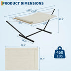 2 Person Double Hammock with Stand, Heavy Duty Outdoor Hammock with Adjustable Steel Frame & Pillow, Portable Camping Hammock for Patio Backyard Beach Garden