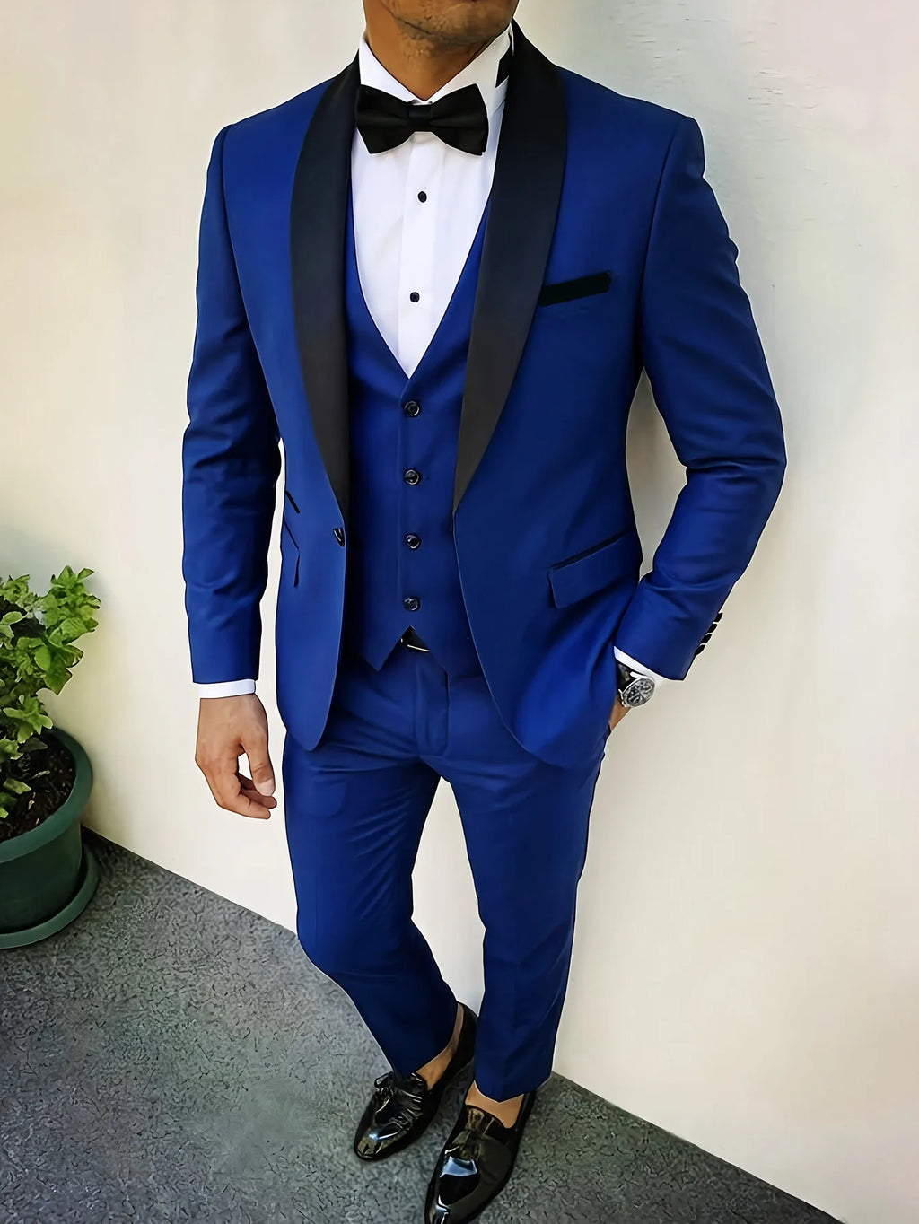 New Men's Crisp Collar Slim-fit Suit with Single Button 3pcs Suit Jacket, Dress, Business Formal Party Jacket, Vest And Trousers