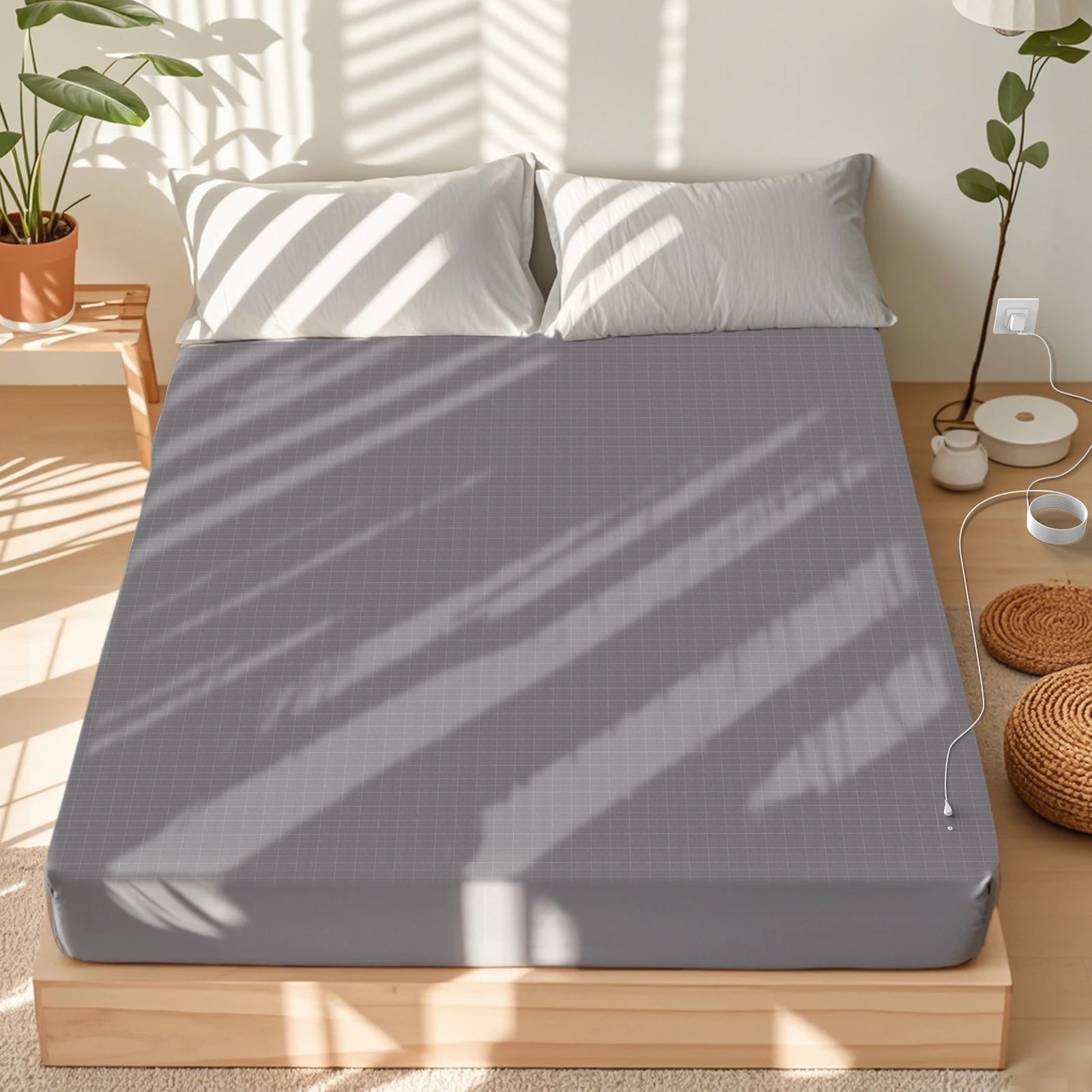Astarexin Earthing Fitted Sheet, Organic Cotton Grounding Bed Sheet with Conductive Silver Fiber, Soft Home Bedding for Cozy Wellness Sleep