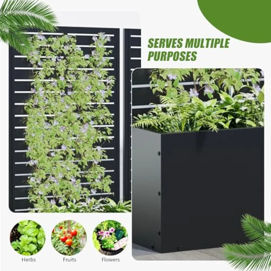 47"x24" Metal Raised Garden Bed with Trellis 2 Pack Outdoor Planter Box with Wheels and Drainage Holes for Climbing Plants Flow