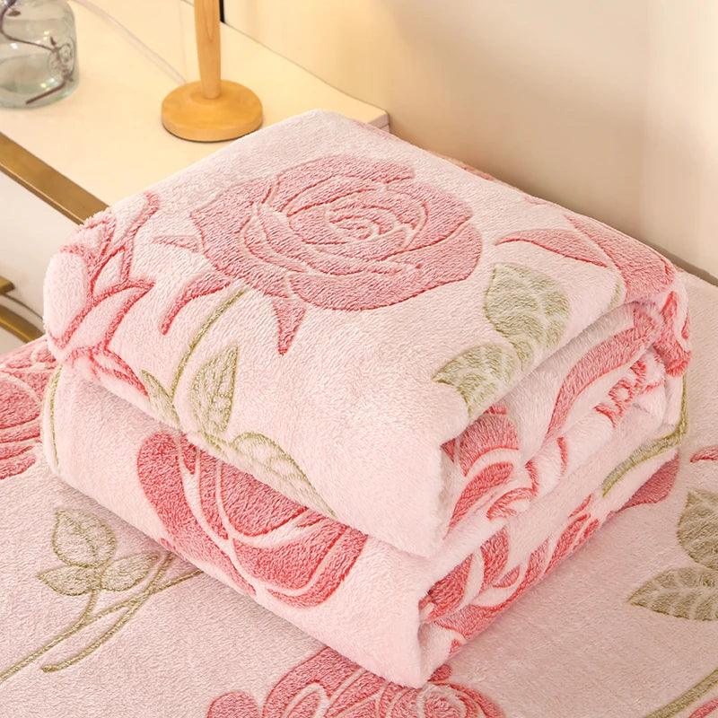 1pc Floral Style Warm Bedspread Fleece Blanket Plaid Travel Shawl Sofa Nap Blankets Home Bedsheet Manta