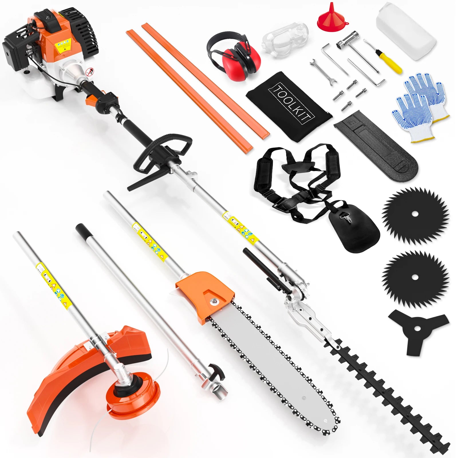 52cc 6 in 1 Gas Hedge Trimmer,Brush Cutters Weed Eater Wacker Gas Powered,Gas Pole Saw Chainsaw,Grass Pruner Multifunctional for Yard Garden Lawn Care