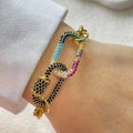 1 PC gold colorful diamond oval buckle bracelet, paired with gold Heart shaped pendant bracelet, unique and exquisite style