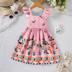 Girls Summer Style Small Fly Sleeve Plant Print Dress Casual Cute Floral A-Line